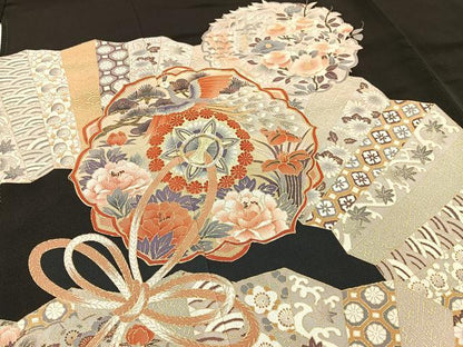 平和屋着物■豪華黒留袖 駒刺繍 鏡裏花鳥文 金彩 正絹 逸品 BAAX6275hj