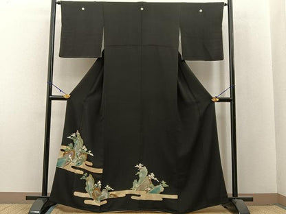 平和屋着物■豪華黒留袖 駒刺繍 エ霞風景文 金彩 正絹 逸品 BAAX6277hj