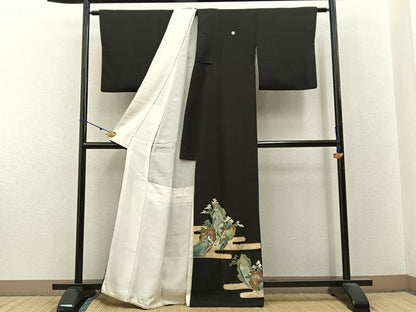 平和屋着物■豪華黒留袖 駒刺繍 エ霞風景文 金彩 正絹 逸品 BAAX6277hj