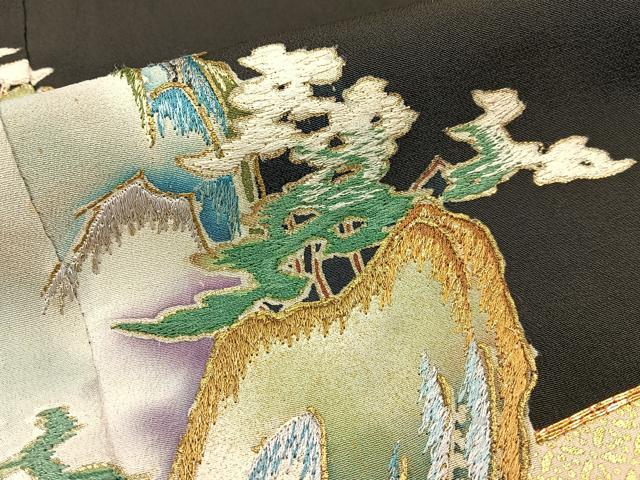 平和屋着物■豪華黒留袖 駒刺繍 エ霞風景文 金彩 正絹 逸品 BAAX6277hj