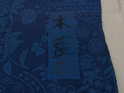 平和屋着物■上質な小紋　作家物　本藍　更紗花鳥文　鬼しぼ縮緬　正絹　逸品　BAAX6279hj