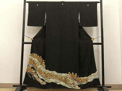 平和屋着物■豪華黒留袖 刺繍 浜松文 金彩 正絹 逸品 BAAX6282hj