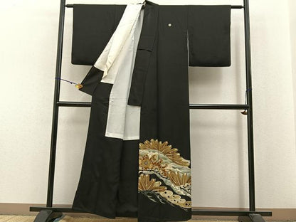 平和屋着物■豪華黒留袖 刺繍 浜松文 金彩 正絹 逸品 BAAX6282hj