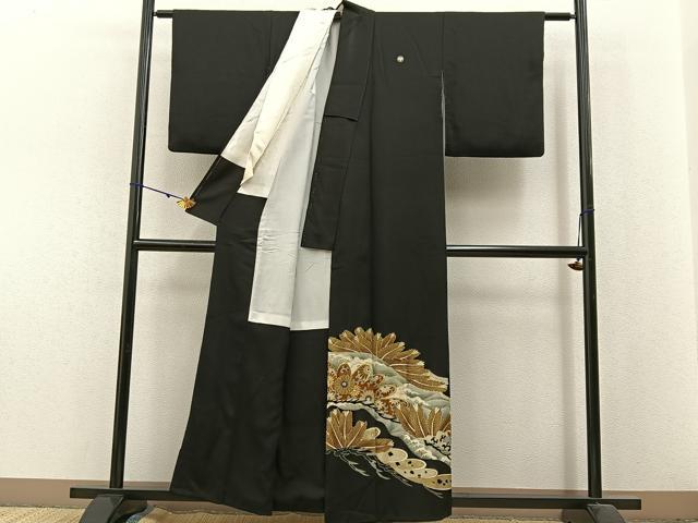 平和屋着物■豪華黒留袖 刺繍 浜松文 金彩 正絹 逸品 BAAX6282hj