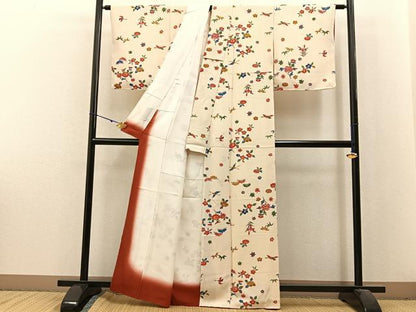 平和屋着物■上質な小紋 型染め 松竹梅 花鳥文 正絹 逸品 BAAX6285hj