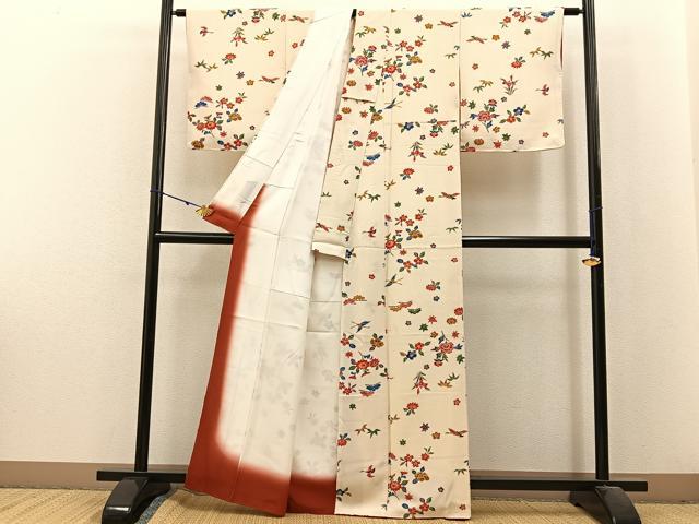 平和屋着物■上質な小紋 型染め 松竹梅 花鳥文 正絹 逸品 BAAX6285hj