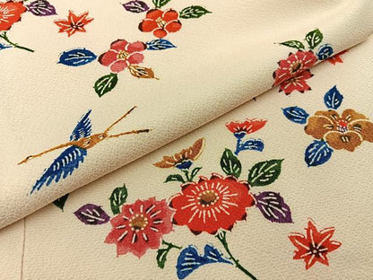 平和屋着物■上質な小紋 型染め 松竹梅 花鳥文 正絹 逸品 BAAX6285hj