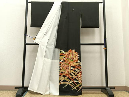 平和屋着物■豪華黒留袖 駒刺繍 鳳凰亀甲草花文 金彩 正絹 逸品 BAAX6288hj