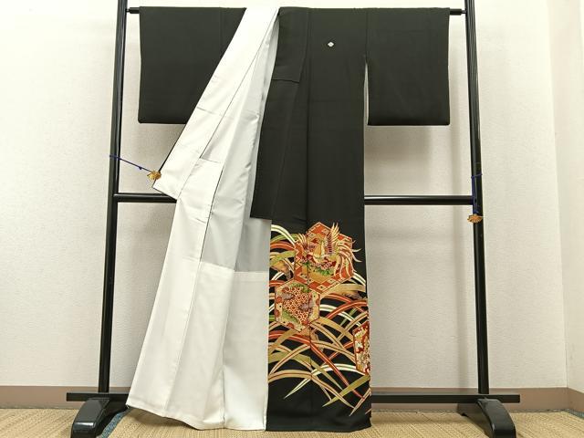 平和屋着物■豪華黒留袖 駒刺繍 鳳凰亀甲草花文 金彩 正絹 逸品 BAAX6288hj