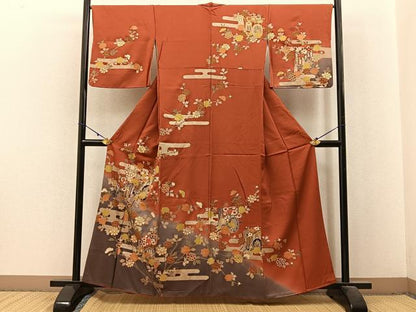 平和屋着物■訪問着　駒刺繍　御所車花文　暈し染め　金彩　正絹　逸品　BAAX6292hj