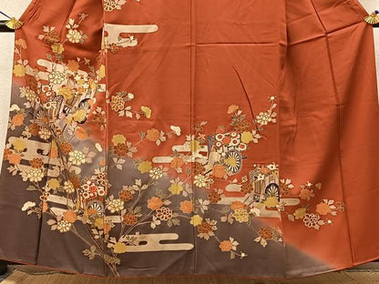 平和屋着物■訪問着　駒刺繍　御所車花文　暈し染め　金彩　正絹　逸品　BAAX6292hj