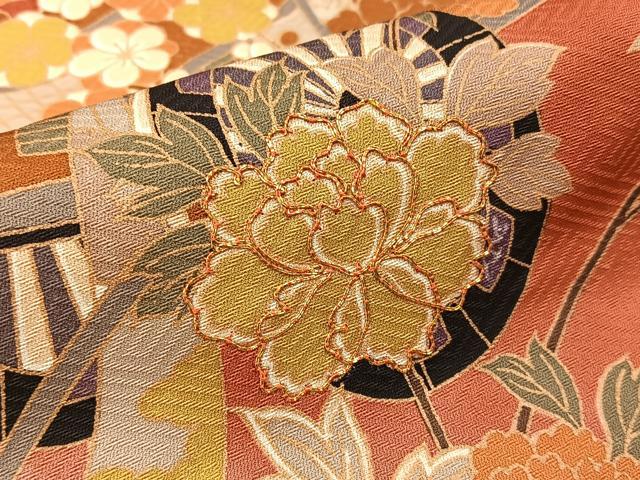 平和屋着物■訪問着　駒刺繍　御所車花文　暈し染め　金彩　正絹　逸品　BAAX6292hj