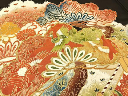 平和屋着物■豪華黒留袖　駒刺繍　鳳凰松花文　金彩　正絹　逸品　BAAX6303hj