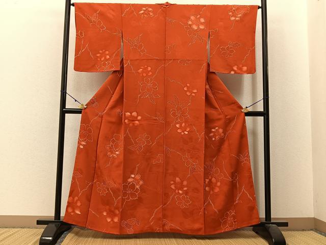 平和屋着物●上質な小紋　地紋起こし　枝花文　正絹　逸品　BAAX6308hj