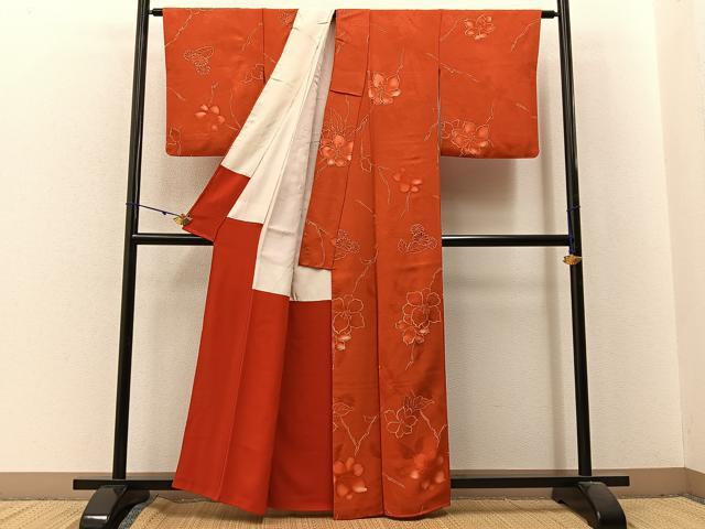 平和屋着物●上質な小紋　地紋起こし　枝花文　正絹　逸品　BAAX6308hj