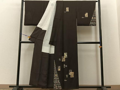 平和屋着物■訪問着　作家物　刺繍　コプト人物文　黒地　金彩　正絹　逸品　BAAX6309hj