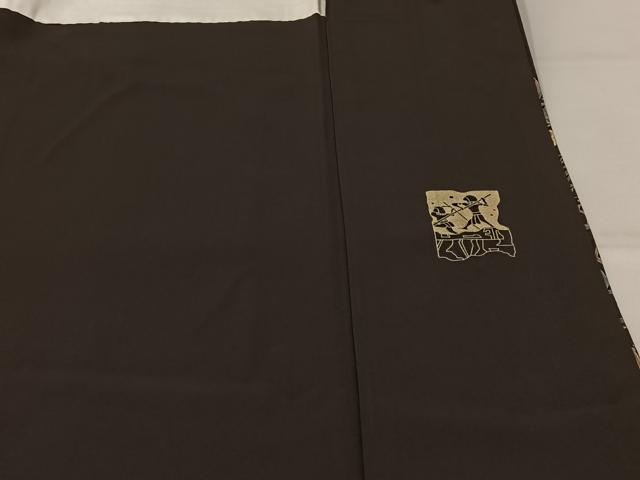 平和屋着物■訪問着　作家物　刺繍　コプト人物文　黒地　金彩　正絹　逸品　BAAX6309hj