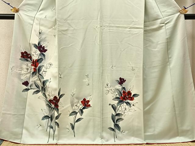 平和屋着物■訪問着　手描き　草花文　暈し染め　正絹　逸品　BAAX6311hj