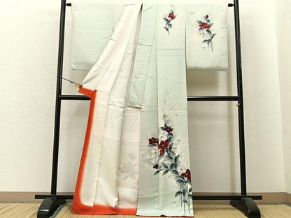 平和屋着物■訪問着　手描き　草花文　暈し染め　正絹　逸品　BAAX6311hj