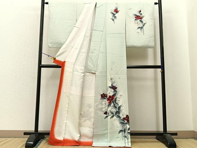 平和屋着物■訪問着　手描き　草花文　暈し染め　正絹　逸品　BAAX6311hj