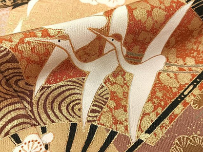 平和屋着物■豪華黒留袖　松竹梅　飛鶴扇面文　金彩　正絹　逸品　BAAX6312hj