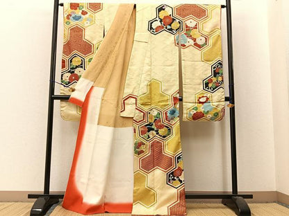 平和屋着物■豪華振袖　駒刺繍　毘沙門亀甲花文　金彩　正絹　逸品　BAAX6313hj