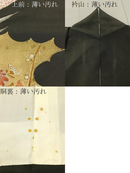 平和屋着物■豪華黒留袖　駒刺繍　尾長鶏エ霞花文　金彩　正絹　逸品　BAAX6314hj