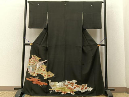 平和屋着物■豪華黒留袖　駒刺繍　尾長鶏エ霞花文　金彩　正絹　逸品　BAAX6314hj