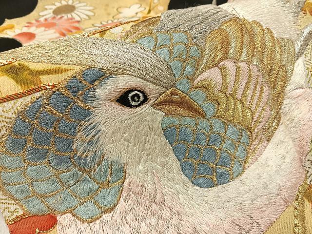 平和屋着物■豪華黒留袖　駒刺繍　尾長鶏エ霞花文　金彩　正絹　逸品　BAAX6314hj