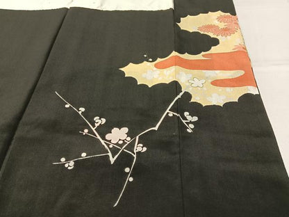 平和屋着物■豪華黒留袖　駒刺繍　尾長鶏エ霞花文　金彩　正絹　逸品　BAAX6314hj