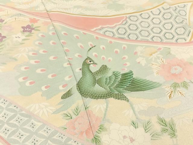 平和屋着物■豪華色留袖　孔雀有職花文　正絹　逸品　BAAX6316hj