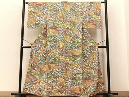 平和屋着物■上質な小紋　型染め　流水草花文　正絹　逸品　BAAX6317hj