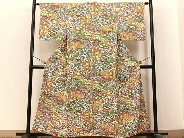 平和屋着物■上質な小紋　型染め　流水草花文　正絹　逸品　BAAX6317hj