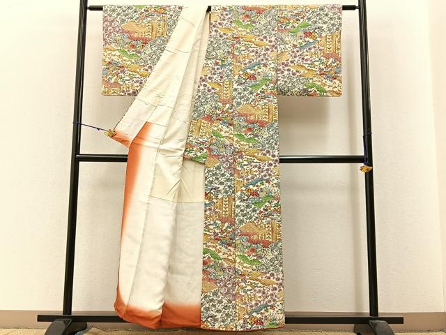 平和屋着物■上質な小紋　型染め　流水草花文　正絹　逸品　BAAX6317hj