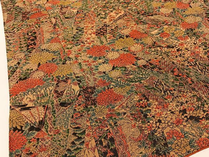 平和屋着物■上質な小紋　扇面草花文　鬼しぼ縮緬　正絹　逸品　BAAX6318hj