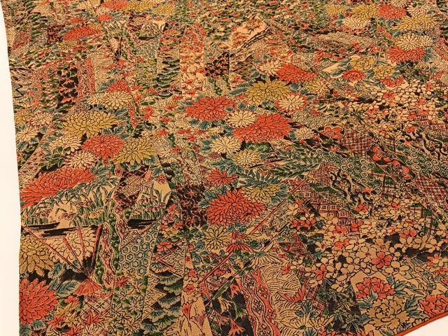 平和屋着物■上質な小紋　扇面草花文　鬼しぼ縮緬　正絹　逸品　BAAX6318hj