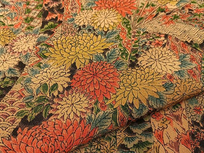 平和屋着物■上質な小紋　扇面草花文　鬼しぼ縮緬　正絹　逸品　BAAX6318hj