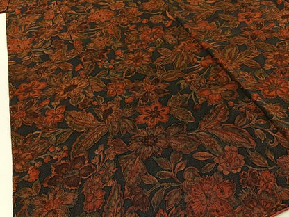 平和屋着物■上質な小紋　更紗花文　濃紺地　鬼しぼ縮緬　正絹　逸品　BAAX6320hj