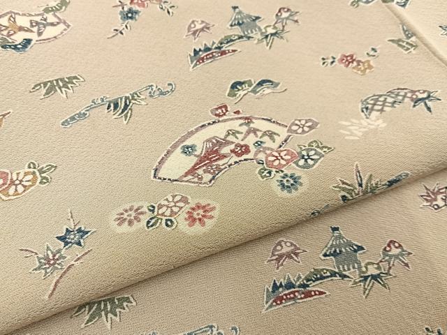 平和屋着物■上質な小紋　型染め　地紙風景文　正絹　逸品　BAAX6331hj