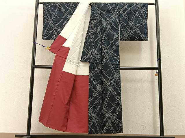 平和屋着物■上質な紬　斜線文　正絹　逸品　BAAX6332hj