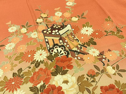 平和屋着物■訪問着　御所車花文　暈し染め　金彩　正絹　逸品　未使用　BAAX6334hj