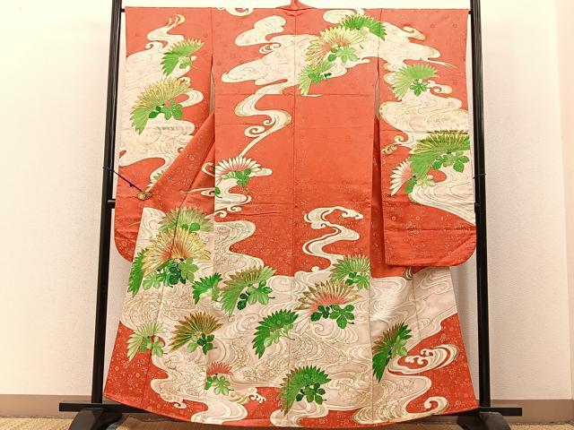 平和屋着物■豪華振袖　駒刺繍　流水裏菊文　金彩　金通し地　正絹　逸品　BAAX6336hj