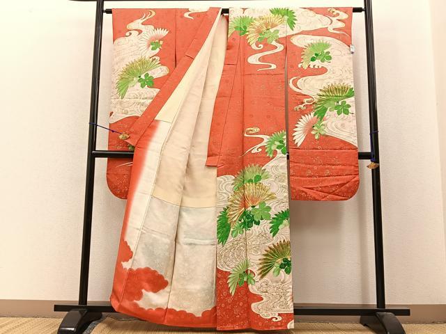 平和屋着物■豪華振袖　駒刺繍　流水裏菊文　金彩　金通し地　正絹　逸品　BAAX6336hj