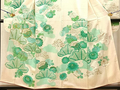 平和屋着物■豪華振袖　駒刺繍　鹿の子松菊文　銀彩　正絹　逸品　BAAX6337hj