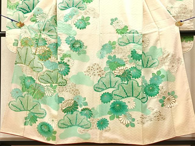 平和屋着物■豪華振袖　駒刺繍　鹿の子松菊文　銀彩　正絹　逸品　BAAX6337hj