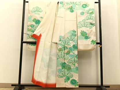 平和屋着物■豪華振袖　駒刺繍　鹿の子松菊文　銀彩　正絹　逸品　BAAX6337hj