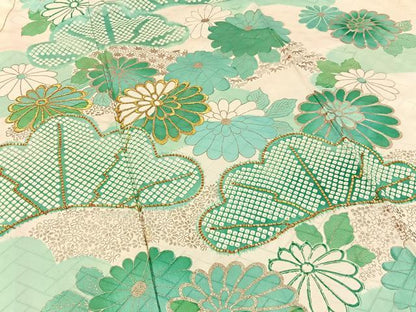 平和屋着物■豪華振袖　駒刺繍　鹿の子松菊文　銀彩　正絹　逸品　BAAX6337hj