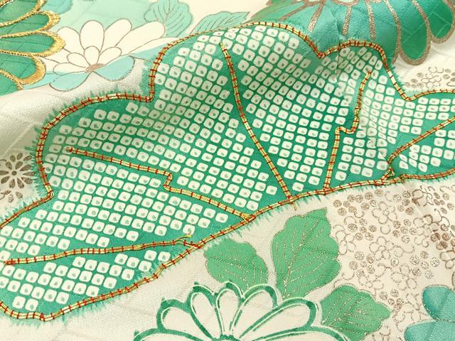 平和屋着物■豪華振袖　駒刺繍　鹿の子松菊文　銀彩　正絹　逸品　BAAX6337hj