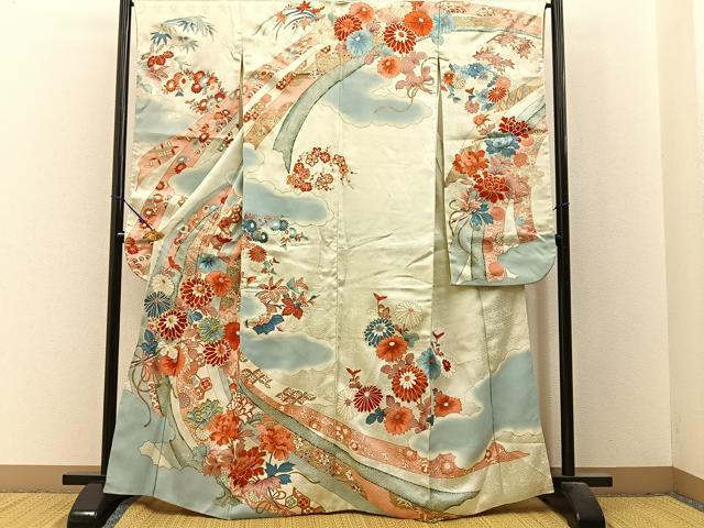 平和屋着物■豪華振袖　刺繍　束ね熨斗菊花文　金彩　正絹　逸品　BAAX6339hj