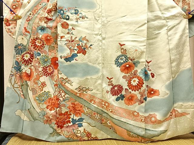 平和屋着物■豪華振袖　刺繍　束ね熨斗菊花文　金彩　正絹　逸品　BAAX6339hj